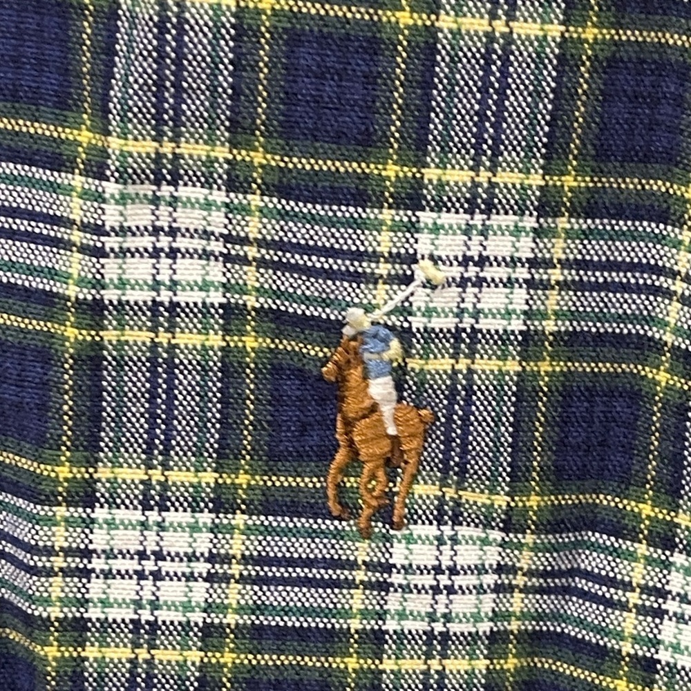 Polo Ralph Lauren Classic Oxford Shirt Men’s Plaid Blue Label Size L Maize Blue - Picture 3 of 8